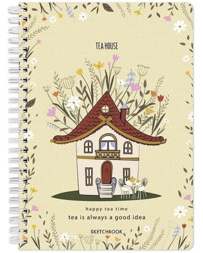 Скицник Drasca Happy Tea Time - Tea house, A6, 60 листа - 1