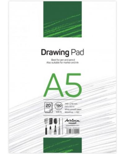 Скицник Drasca Drawing pad - 20 листа, бели листове, А5 - 1