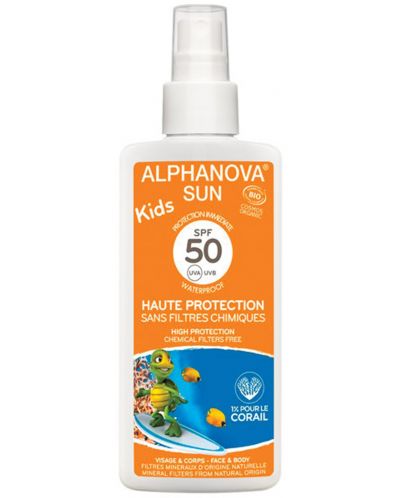 Слънцезащитно мляко за деца Alphanova Kids - Sun, Спрей, SPF 50, 125 g - 1