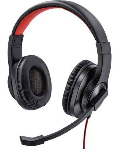 Слушалки с микрофон Hama - HS-USB400, черни/червени - 1