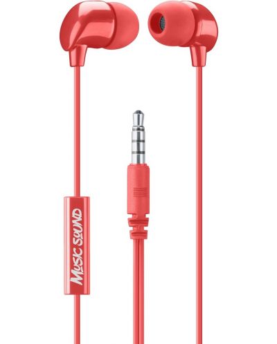 Слушалки с микрофон Cellularline - Music Sound 3.5 mm, червени - 1