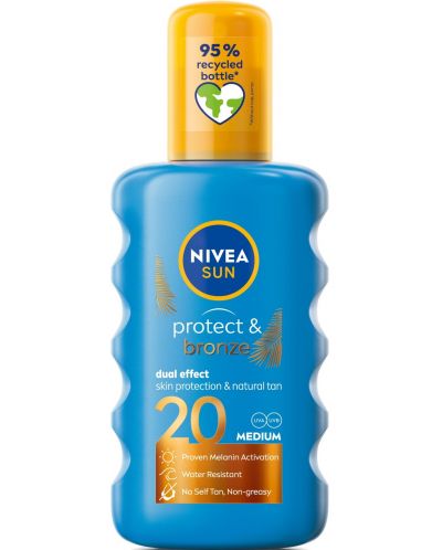 Nivea Sun Слънцезащитен спрей Protect & Bronze, SPF 20, 200 ml - 1