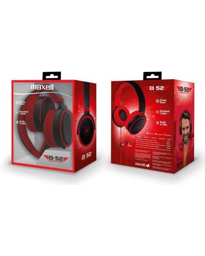 Слушалки с микрофон Maxell - B52, червени/черни - 2