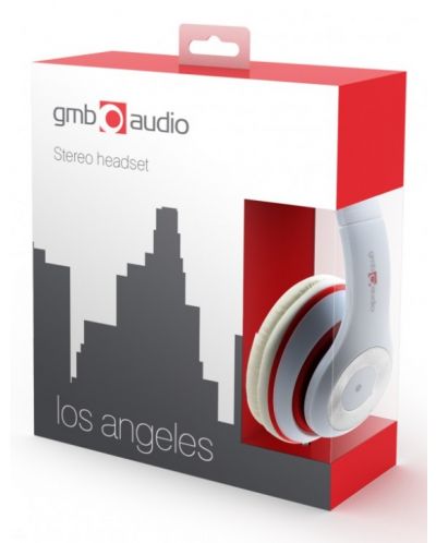 Слушалки с микрофон Gembird - Los Angeles, бели/червени - 3