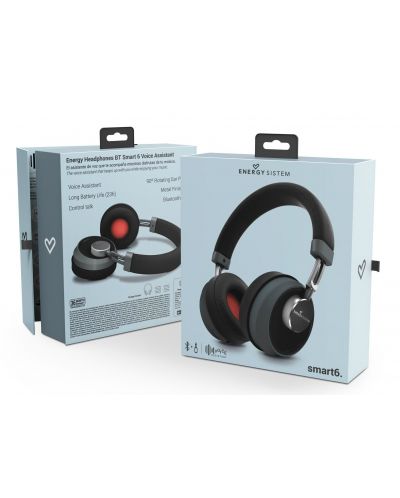 Безжични слушалки с микрофон Energy Sistem - Headphones BT Smart 6, Titanium - 6