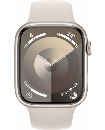 Смарт часовник Apple - Watch S9, 45mm, 1.9'', S/M, Starlight Sport - 1