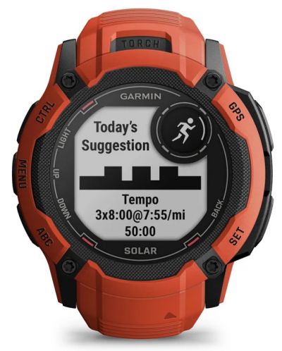 Смарт часовник Garmin - Instinct 2X Solar, 50mm, 1.1'', червен - 2