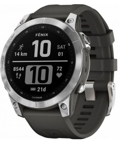 Смарт часовник Garmin - fenix 7, 47mm, 1.3", сребрист/черен - 1