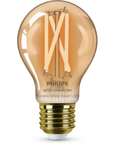 Смарт крушка Philips - Filament, 7W LED, E27, A60, Amber, dimmer - 1