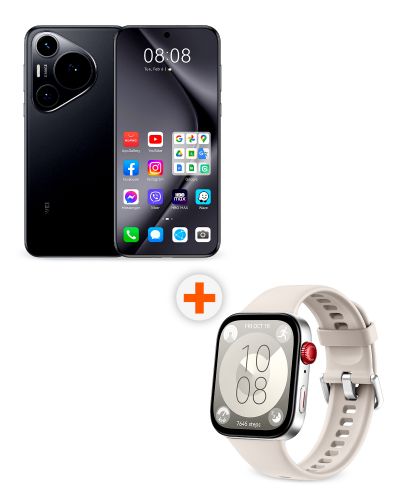 Смартфон Huawei - Pura 70 Pro, 6.8'', 12GB/512GB, черен + Watch Fit 3, 1.82'', Moon White - 1