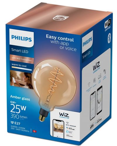 Смарт крушка Philips - Filament, 6W LED, E27, G200, Amber, dimmer - 2