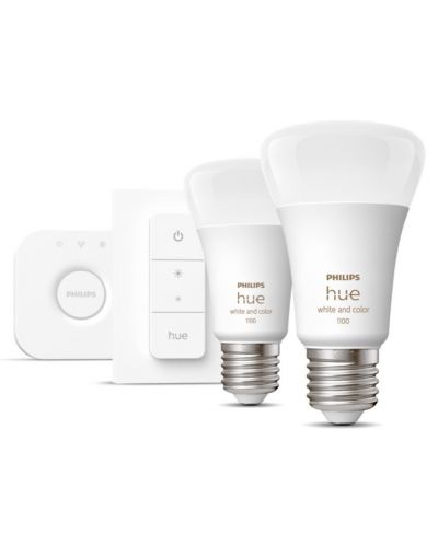 Смарт крушки Philips - HUE Get Started RGB, 9W, E27, A60, 2 бpоя, dimmer - 1
