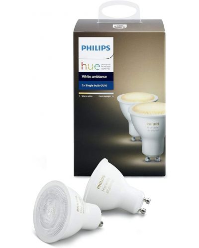 Смарт крушки Philips - HueAmbiance GU10 EUR 2Pack, 5.5W, бели - 2