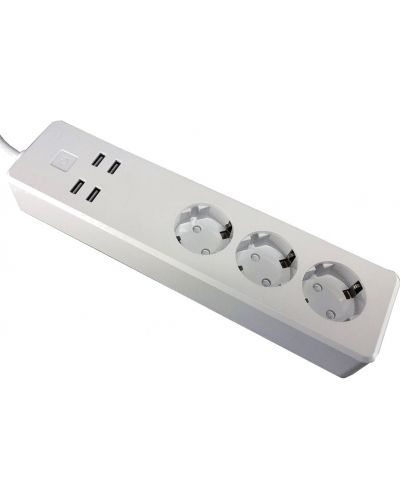 Смарт разклонител Febite - Ten-X-18734, 3 гнезда, 4x USB-A, бял - 1