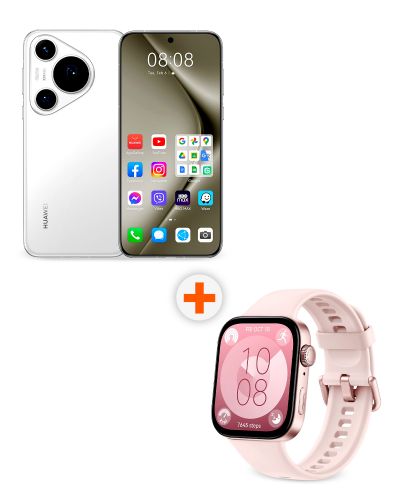 Смартфон Huawei - Pura 70 Pro, 6.8'', 12GB/512GB, бял + Watch Fit 3, 1.82'', Nebula Pink - 1