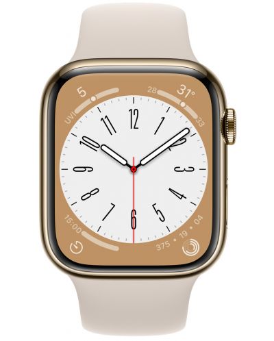Смарт часовник Apple - Watch S8, Cellular, 45mm, Gold/Starlight - 1