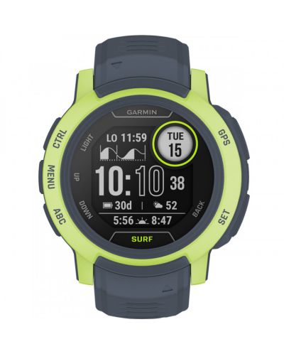 Смарт часовник Garmin - Instinct 2 Surf, 45mm, сив/зелен - 1