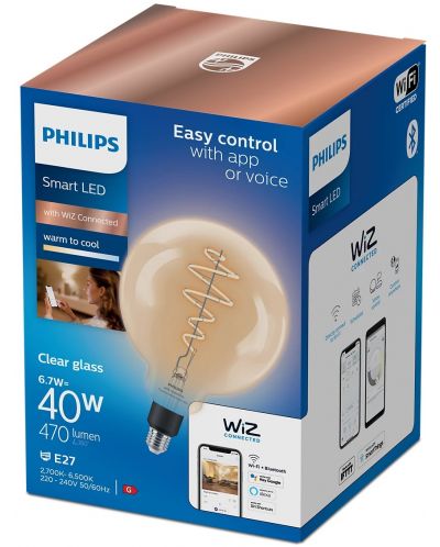 Смарт крушка Philips - Filament, 6.7W LED, E27, G200, dimmer - 2