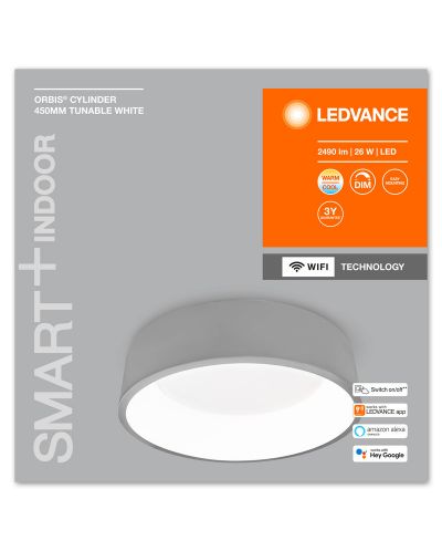 Смарт плафон Ledvance - SMART+, Cylinder 450, dimmer, сив - 2