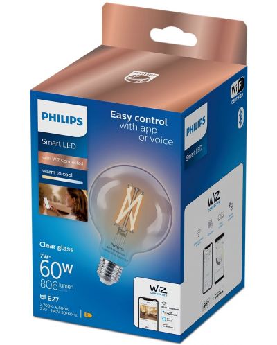 Смарт крушка Philips - Filament, 7W LED, E27, G95, dimmer - 2