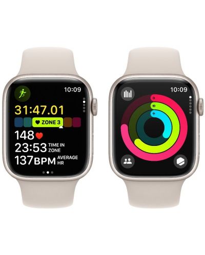 Смарт часовник Apple - Watch S9, 45mm, 1.9'', S/M, Starlight Sport - 5