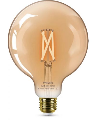 Смарт крушка Philips - Filament, 7W LED, E27, G125, Amber, dimmer - 1