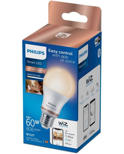Смарт крушка Philips - Frosted, 8W LED, E27, A60, dimmer - 2
