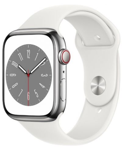 Смарт часовник Apple - Watch S8, Cellular, 45mm, Silver/White - 1