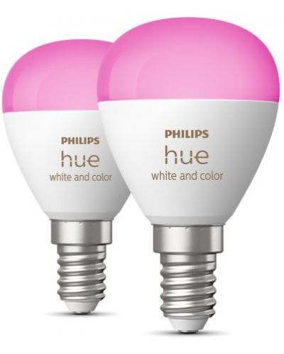 Смарт крушки Philips - Hue Ambiance, 5.1W, E14, P45, RGB, 2 броя, dimmer - 2