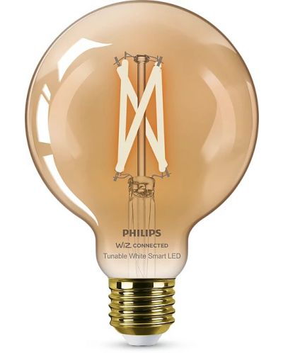 Смарт крушка Philips - Filament, 7W LED, E27, G95, Amber, dimmer - 1