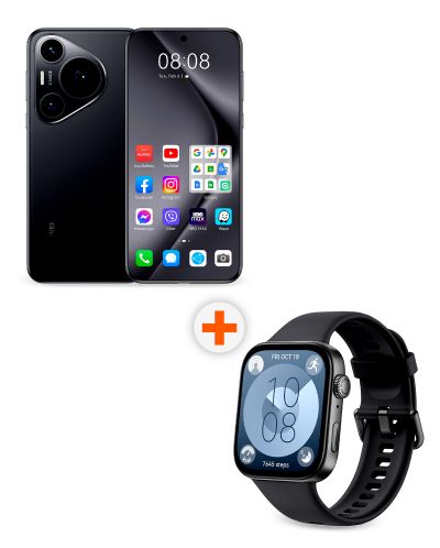 Смартфон Huawei - Pura 70 Pro, 6.8'', 12GB/512GB, черен + Watch Fit 3, 1.82'', Midnight Black - 1