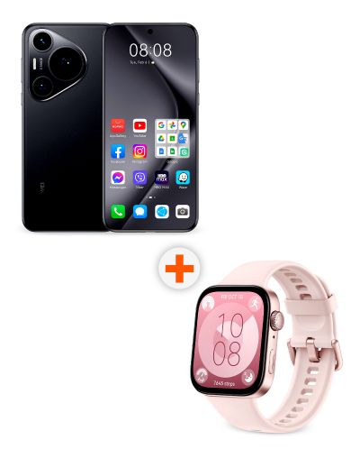 Смартфон Huawei - Pura 70 Pro, 6.8'', 12GB/512GB, черен + Watch Fit 3, 1.82'', Nebula Pink - 1