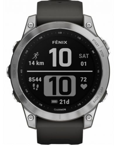 Смарт часовник Garmin - fenix 7, 47mm, 1.3", сребрист/черен - 6