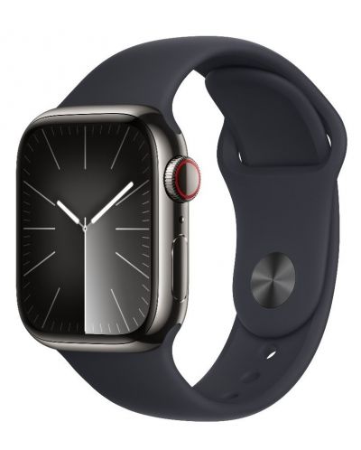Смарт часовник Apple - Watch S9, Cellular, 41mm, Stainless Steel, M/L, Midnight - 1