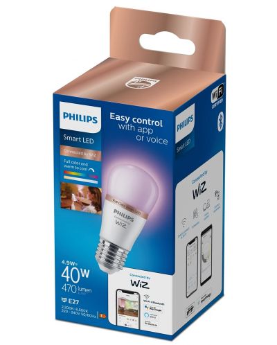Смарт крушка Philips - Frosted, 4.9W LED, E27, P45, RGB, dimmer - 2