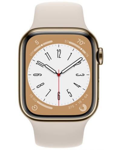 Смарт часовник Apple - Watch S8, Cellular, 41mm, Gold/Starlight - 2