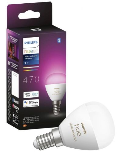 Смарт крушка Philips - Hue Ambiance Luster, 5.1W, E14, P45, RGB, dimmer - 1