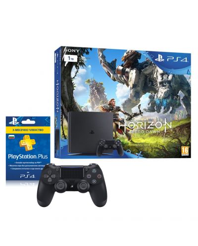 Sony PlayStation 4 Slim - 1TB Horizon: Zero Dawn Bundle + подарък 90 дни PlayStation Plus абонамент - 1
