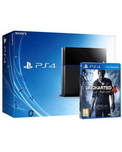 Sony PlayStation 4 - Jet Black (500GB) + Uncharted 4 - 1