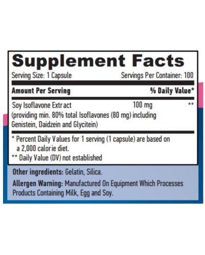 Soy Isoflavones 80% Extract, 100 mg, 100 капсули, Haya Labs - 2