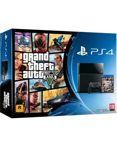 Sony PlayStation 4 (Jet Black) & Grand Theft Auto V Bundle - 1