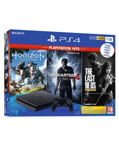 PlayStation 4 Slim 1TB - Hits Bundle + Horizon Zero Dawn + Uncharted 4: A Thief's End + The Last Of Us - 2