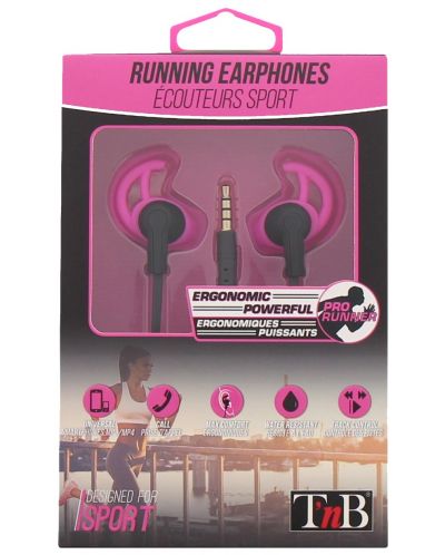 Спортни слушалки с микрофон T'nB - Sport Running, розови/черни - 3