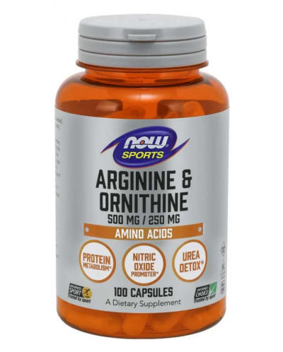 Sports Arginine & Ornithine, 100 капсули, Now - 1