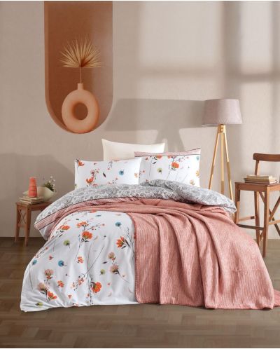 Спален комплект от 4 части с одеяло Rakla - Orange, памук ранфорс - 1
