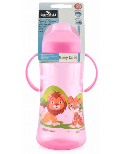 Спортна бутилка с дръжки и мек накрайник Lorelli Baby Care - 330 ml, Розова - 2