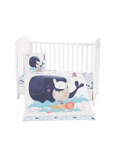 Спален комплект от 5 части за бебешко креватче KikkaBoo Happy Sailor - 1