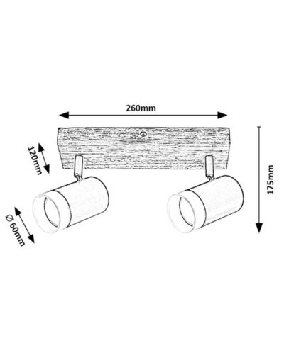 Спот Rabalux - Toras 73122, IP20, GU10, 2 x 5W, 230V, черно и дъб - 7