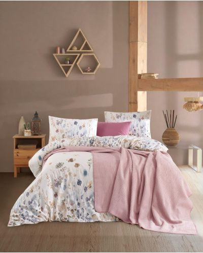 Спален комплект от 4 части с одеяло Rakla - Pink, памук ранфорс - 1