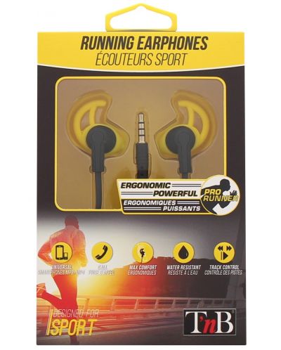 Спортни слушалки с микрофон T'nB - Sport Running, жълти/черни - 3